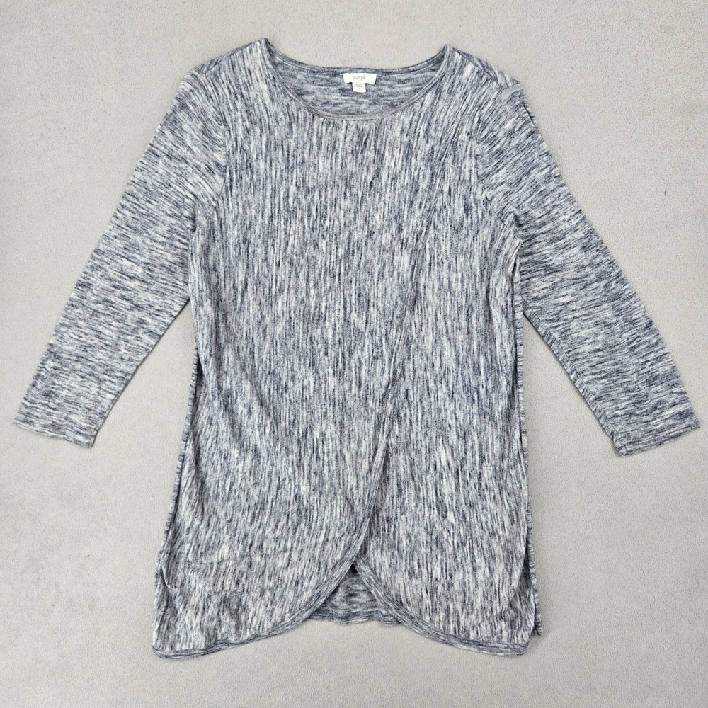 Pure Jill Womens S Blue Space Dye Tulip Hem Crossover Knit Top Casual Lagenlook